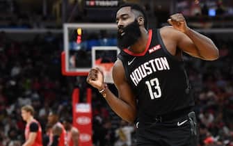 CHICAGO, ILLINOIS - NOVEMBER 09:  James Harden #13 of the Houston Rockets celebrates after a three point shot against the Chicago Bulls during the second half of a game at United Center on November 09, 2019 in Chicago, Illinois. NOTE TO USER: User expressly acknowledges and agrees that, by downloading and or using this photograph, User is consenting to the terms and conditions of the Getty Images License Agreement. (Photo by Stacy Revere/Getty Images)