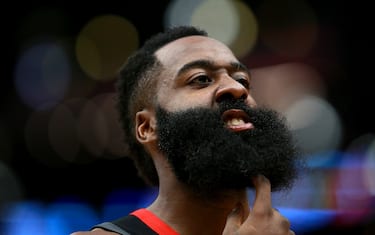 NEW ORLEANS, LOUISIANA - NOVEMBER 11: James Harden #13 of the Houston Rockets stands on the court during a NBA game against the New Orleans Pelicans at the Smoothie King Center on November 11, 2019 in New Orleans, Louisiana. NOTE TO USER: User expressly acknowledges and agrees that, by downloading and or using this photograph, User is consenting to the terms and conditions of the Getty Images License Agreement. (Photo by Sean Gardner/Getty Images)