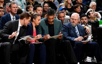 SAN ANTONIO, TX - NOVEMBER 16: The San Antonio Spurs coaching staff looks over plays during the game against the Portland Trail Blazers on November 16, 2019 at the AT&T Center in San Antonio, Texas. NOTE TO USER: User expressly acknowledges and agrees that, by downloading and or using this photograph, user is consenting to the terms and conditions of the Getty Images License Agreement. Mandatory Copyright Notice: Copyright 2019 NBAE (Photos by Logan Riely/NBAE via Getty Images)
