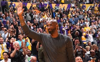 LOS ANGELES, CA - NOVEMBER 17: NBA legend, Kobe Bryant attends a game between the Los Angeles Lakers and the Atlanta Hawks on November 17, 2019 at STAPLES Center in Los Angeles, California. NOTE TO USER: User expressly acknowledges and agrees that, by downloading and/or using this Photograph, user is consenting to the terms and conditions of the Getty Images License Agreement. Mandatory Copyright Notice: Copyright 2019 NBAE (Photo by Andrew D. Bernstein/NBAE via Getty Images)