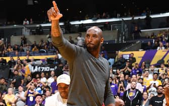 LOS ANGELES, CA - NOVEMBER 17: NBA legend, Kobe Bryant attends a game between the Los Angeles Lakers and the Atlanta Hawks on November 17, 2019 at STAPLES Center in Los Angeles, California. NOTE TO USER: User expressly acknowledges and agrees that, by downloading and/or using this Photograph, user is consenting to the terms and conditions of the Getty Images License Agreement. Mandatory Copyright Notice: Copyright 2019 NBAE (Photo by Andrew D. Bernstein/NBAE via Getty Images) 