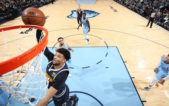 1183140218 MEMPHIS, TN - NOVEMBER 17: Jamal Murray #27 of the Denver Nuggets drives to the basket during a game against the Memphis Grizzlies on November 17, 2019 at FedExForum in Memphis, Tennessee. NOTE TO USER: User expressly acknowledges and agrees that, by downloading and or using this photograph, User is consenting to the terms and conditions of the Getty Images License Agreement. Mandatory Copyright Notice: Copyright 2019 NBAE (Photo by Joe Murphy/NBAE via Getty Images)