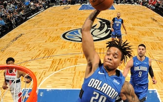 1183186612 ORLANDO, FL - NOVEMBER 17: Markelle Fultz #20 of the Orlando Magic shoots the ball against the Washington Wizards on November 17, 2019 at Amway Center in Orlando, Florida. NOTE TO USER: User expressly acknowledges and agrees that, by downloading and or using this photograph, User is consenting to the terms and conditions of the Getty Images License Agreement. Mandatory Copyright Notice: Copyright 2019 NBAE (Photo by Fernando Medina/NBAE via Getty Images)