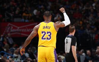 OKLAHOMA CITY, OK - NOVEMBER 22: LeBron James #23 of the Los Angeles Lakers pumps his fist after a play during a game against the Oklahoma City Thunder on November 22, 2019 at Chesapeake Energy Arena in Oklahoma City, Oklahoma. NOTE TO USER: User expressly acknowledges and agrees that, by downloading and or using this photograph, User is consenting to the terms and conditions of the Getty Images License Agreement. Mandatory Copyright Notice: Copyright 2019 NBAE (Photo by Joe Murphy/NBAE via Getty Images)