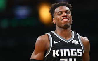 BOSTON, MA - NOVEMBER 25:  Buddy Hield #24 of the Sacramento Kings reacts during a game against the Boston Celticsat TD Garden on November 25, 2019 in Boston, Massachusetts. NOTE TO USER: User expressly acknowledges and agrees that, by downloading and or using this photograph, User is consenting to the terms and conditions of the Getty Images License Agreement. (Photo by Adam Glanzman/Getty Images)