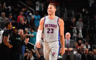 DETROIT, MI - NOVEMBER 25: Blake Griffin #23 of the Detroit Pistons smiles during the game against the Orlando Magic on November 25, 2019 at Little Caesars Arena in Detroit, Michigan. NOTE TO USER: User expressly acknowledges and agrees that, by downloading and/or using this photograph, User is consenting to the terms and conditions of the Getty Images License Agreement. Mandatory Copyright Notice: Copyright 2019 NBAE (Photo by Chris Schwegler/NBAE via Getty Images)