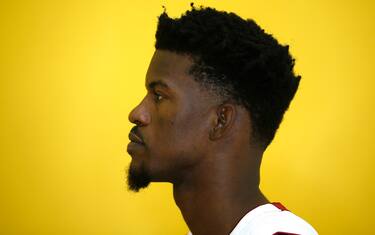 MIAMI, FLORIDA - SEPTEMBER 30:  Jimmy Butler #22 of the Miami Heat poses for a portrait during media day at American Airlines Arena on September 30, 2019 in Miami, Florida. NOTE TO USER: User expressly acknowledges and agrees that, by downloading and/or using this photograph, user is consenting to the terms and conditions of the Getty Images License Agreement. (Photo by Michael Reaves/Getty Images)