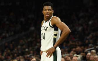 MILWAUKEE, WISCONSIN - NOVEMBER 25:  Giannis Antetokounmpo #34 of the Milwaukee Bucks waits for a free throw during a game against the Utah Jazz at Fiserv Forum on November 25, 2019 in Milwaukee, Wisconsin. NOTE TO USER: User expressly acknowledges and agrees that, by downloading and or using this photograph, User is consenting to the terms and conditions of the Getty Images License Agreement. (Photo by Stacy Revere/Getty Images)