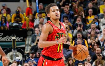 INDIANAPOLIS, IN - NOVEMBER 29: Trae Young #11 of the Atlanta Hawks handles the ball against the Indiana Pacers on November 29, 2019 at Bankers Life Fieldhouse in Indianapolis, Indiana. NOTE TO USER: User expressly acknowledges and agrees that, by downloading and or using this Photograph, user is consenting to the terms and conditions of the Getty Images License Agreement. Mandatory Copyright Notice: Copyright 2019 NBAE (Photo by Ron Hoskins/NBAE via Getty Images)