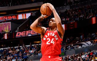 ORLANDO, FL - NOVEMBER 29: Norman Powell #24 of the Toronto Raptors shoots the ball during a game against the Orlando Magic on November 29, 2019 at Amway Center in Orlando, Florida. NOTE TO USER: User expressly acknowledges and agrees that, by downloading and or using this photograph, User is consenting to the terms and conditions of the Getty Images License Agreement. Mandatory Copyright Notice: Copyright 2019 NBAE (Photo by Fernando Medina/NBAE via Getty Images)