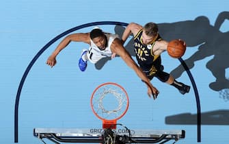 1186232943 MEMPHIS, TN - DECEMBER 2: Domantas Sabonis #11 of the Indiana Pacers shoots the ball against the Memphis Grizzlies on December 2, 2019 at FedExForum in Memphis, Tennessee. NOTE TO USER: User expressly acknowledges and agrees that, by downloading and or using this photograph, User is consenting to the terms and conditions of the Getty Images License Agreement. Mandatory Copyright Notice: Copyright 2019 NBAE (Photo by Joe Murphy/NBAE via Getty Images)