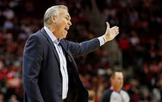 HOUSTON, TX - OCTOBER 24:  Head coach Mike D'Antoni of the Houston Rockets reacts in the first half against the Milwaukee Bucks at Toyota Center on October 24, 2019 in Houston, Texas.  NOTE TO USER: User expressly acknowledges and agrees that, by downloading and or using this photograph, User is consenting to the terms and conditions of the Getty Images License Agreement.  (Photo by Tim Warner/Getty Images)