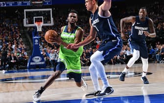 1186526659 DALLAS, TX - DECEMBER 4: Andrew Wiggins #22 of the Minnesota Timberwolves handles the ball against the Dallas Mavericks on December 04, 2019 at the American Airlines Center in Dallas, Texas. NOTE TO USER: User expressly acknowledges and agrees that, by downloading and or using this photograph, User is consenting to the terms and conditions of the Getty Images License Agreement. Mandatory Copyright Notice: Copyright 2019 NBAE (Photo by Glenn James/NBAE via Getty Images)