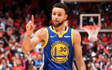 TORONTO, CANADA - JUNE 10: Stephen Curry #30 of the Golden State Warriors reacts to a play during Game Five of the NBA Finals against the Toronto Raptors on June 10, 2019 at Scotiabank Arena in Toronto, Ontario, Canada. NOTE TO USER: User expressly acknowledges and agrees that, by downloading and/or using this photograph, user is consenting to the terms and conditions of the Getty Images License Agreement. Mandatory Copyright Notice: Copyright 2019 NBAE (Photo by Andrew D. Bernstein/NBAE via Getty Images)