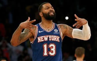 NEW YORK, NEW YORK - NOVEMBER 14:  (NEW YORK DAILIES OUT)  Marcus Morris Sr. #13 of the New York Knicks in action against the Dallas Mavericks at Madison Square Garden on November 14, 2019 in New York City. The Knicks defeated the Mavericks 106-103. NOTE TO USER: User expressly acknowledges and agrees that, by downloading and or using this photograph, user is consenting to the terms and conditions of the Getty Images License Agreement.  (Photo by Jim McIsaac/Getty Images)