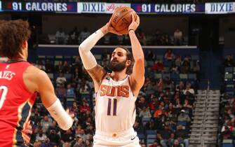 NEW ORLEANS, LA - DECEMBER 5: Ricky Rubio #11 of the Phoenix Suns looks to pass against the New Orleans Pelicans on December 5, 2019 at the Smoothie King Center in New Orleans, Louisiana. NOTE TO USER: User expressly acknowledges and agrees that, by downloading and or using this Photograph, user is consenting to the terms and conditions of the Getty Images License Agreement. Mandatory Copyright Notice: Copyright 2019 NBAE (Photo by Layne Murdoch Jr./NBAE via Getty Images)