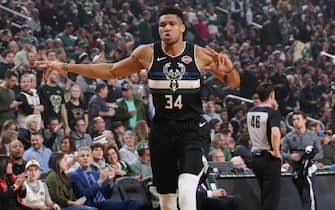 MILWAUKEE, WI - DECEMBER 6: Giannis Antetokounmpo #34 of the Milwaukee Bucks seen prior to the game against the LA Clippers on December 6, 2019 at the Fiserv Forum Center in Milwaukee, Wisconsin. NOTE TO USER: User expressly acknowledges and agrees that, by downloading and or using this Photograph, user is consenting to the terms and conditions of the Getty Images License Agreement. Mandatory Copyright Notice: Copyright 2019 NBAE (Photo by Gary Dineen/NBAE via Getty Images). 