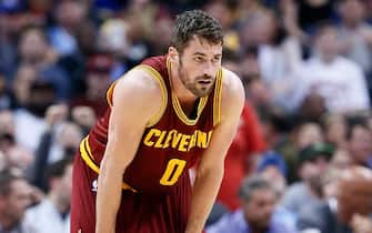 DENVER, CO - March 22: Kevin Love #0 of the Cleveland Cavaliers looks on during the game against the Denver Nuggets on March 22, 2017 at the Pepsi Center in Denver, Colorado. NOTE TO USER: User expressly acknowledges and agrees that, by downloading and/or using this Photograph, user is consenting to the terms and conditions of the Getty Images License Agreement. Mandatory Copyright Notice: Copyright 2017 NBAE (Photo by Chris Elise/NBAE via Getty Images)