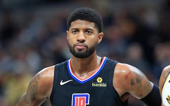 INDIANAPOLIS, INDIANA - DECEMBER 09:  Paul George #13 of the Los Angeles Clippers watches the action against the Indiana Pacers at Bankers Life Fieldhouse on December 09, 2019 in Indianapolis, Indiana.     NOTE TO USER: User expressly acknowledges and agrees that, by downloading and or using this photograph, User is consenting to the terms and conditions of the Getty Images License Agreement. (Photo by Andy Lyons/Getty Images)