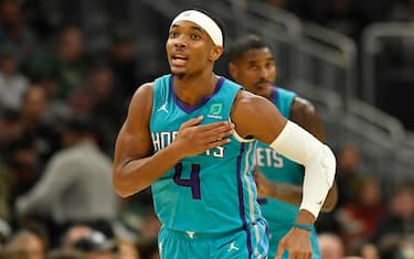 MILWAUKEE, WISCONSIN - NOVEMBER 30: Devonte' Graham #4 of the Charlotte Hornets reacts after making a three pointer against the Milwaukee Bucks at Fiserv Forum on November 30, 2019 in Milwaukee, Wisconsin.  NOTE TO USER: User expressly acknowledges and agrees that, by downloading and or using this photograph, User is consenting to the terms and conditions of the Getty Images License Agreement.    (Photo by Quinn Harris/Getty Images)