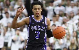 EAST LANSING, MICHIGAN - DECEMBER 03: Tre Jones #3 of the Duke Blue Devils plays against the Michigan State Spartans at the Breslin Center on December 03, 2019 in East Lansing, Michigan. (Photo by Gregory Shamus/Getty Images)