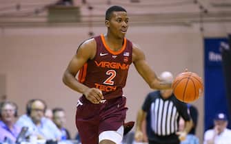LAHAINA, HI - NOVEMBER 27: Landers Nolley II #2 of the Virginia Tech Hokies brings the ball upcourt during the first half of the game against the BYU Cougars at the Lahaina Civic Center on November 27, 2019 in Lahaina, Hawaii. (Photo by Darryl Oumi/Getty Images)