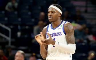 CHICAGO, ILLINOIS - DECEMBER 08: Paul Reed #4 of the DePaul Blue Demons reacts after a play in the game against the Buffalo Bulls during the first half at Wintrust Arena on December 08, 2019 in Chicago, Illinois. (Photo by Justin Casterline/Getty Images)
