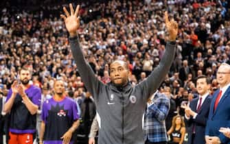 1188053069 TORONTO, CANADA - DECEMBER 11: Kawhi Leonard #2 of the LA Clippers receives his Championship Ring before the game against the Toronto Raptors on December 11, 2019 at the Scotiabank Arena in Toronto, Ontario, Canada. NOTE TO USER: User expressly acknowledges and agrees that, by downloading and or using this Photograph, user is consenting to the terms and conditions of the Getty Images License Agreement. Mandatory Copyright Notice: Copyright 2019 NBAE (Photo by Mark Blinch/NBAE via Getty Images)