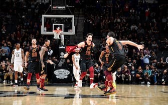 SAN ANTONIO, TX - DECEMBER 12: The Cleveland Cavaliers celebrate during the game against the San Antonio Spurs on December 12, 2019 at the AT&T Center in San Antonio, Texas. NOTE TO USER: User expressly acknowledges and agrees that, by downloading and or using this photograph, user is consenting to the terms and conditions of the Getty Images License Agreement. Mandatory Copyright Notice: Copyright 2019 NBAE (Photos by Logan Riely/NBAE via Getty Images)