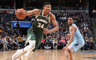 MEMPHIS, TN - DECEMBER 13: Giannis Antetokounmpo #34 of the Milwaukee Bucks handles the ball against the Memphis Grizzlies on December 13, 2019 at FedExForum in Memphis, Tennessee. NOTE TO USER: User expressly acknowledges and agrees that, by downloading and or using this photograph, User is consenting to the terms and conditions of the Getty Images License Agreement. Mandatory Copyright Notice: Copyright 2019 NBAE (Photo by Joe Murphy/NBAE via Getty Images)