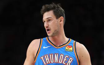 PORTLAND, OREGON - NOVEMBER 27: Danilo Gallinari #8 of the Oklahoma City Thunder reacts against the Portland Trail Blazers in the first quarter during their game at Moda Center on November 27, 2019 in Portland, Oregon. NOTE TO USER: User expressly acknowledges and agrees that, by downloading and or using this photograph, User is consenting to the terms and conditions of the Getty Images License Agreement (Photo by Abbie Parr/Getty Images)