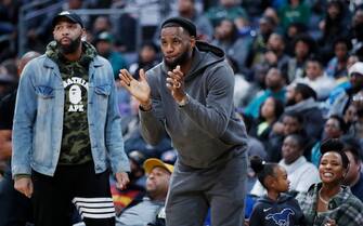 COLUMBUS, OH - DECEMBER 14: LeBron James of the Los Angeles Lakers reacts while watching son Bronny play with Sierra Canyon High School during the Ohio Scholastic Play-By-Play Classic against St. Vincent-St. Mary High School at Nationwide Arena on December 14, 2019 in Columbus, Ohio. (Photo by Joe Robbins/Getty Images)