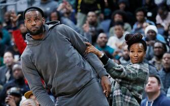 COLUMBUS, OH - DECEMBER 14: LeBron James of the Los Angeles Lakers and wife Savannah James react while watching Sierra Canyon High School during the Ohio Scholastic Play-By-Play Classic against St. Vincent-St. Mary High School at Nationwide Arena on December 14, 2019 in Columbus, Ohio. (Photo by Joe Robbins/Getty Images)