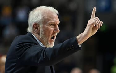 San Antonio Spurs' US head coach Gregg Popovich gestures during an NBA Global Games basketball match against the Phoenix Suns in Mexico City, on December 14, 2019. (Photo by PEDRO PARDO / AFP) (Photo by PEDRO PARDO/AFP via Getty Images)