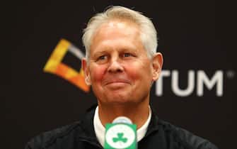 BOSTON, MASSACHUSETTS - JULY 17: Celtics President of Basketball Operations Danny Ainge reacts during a press conference introducing Kemba Walker (not pictured) and Enes Kanter (not pictured) at the Auerbach Center at New Balance World Headquarters on July 17, 2019 in Boston, Massachusetts. (Photo by Tim Bradbury/Getty Images)