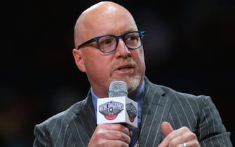 NEW ORLEANS, LOUISIANA - OCTOBER 11: Executive Vice President of Basketball Operations David Griffin of the New Orleans Pelicans reacts during a preseason game against the Utah Jazz at the Smoothie King Center on October 11, 2019 in New Orleans, Louisiana. NOTE TO USER: User expressly acknowledges and agrees that, by downloading and or using this Photograph, user is consenting to the terms and conditions of the Getty Images License Agreement.  (Photo by Jonathan Bachman/Getty Images)