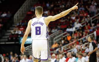 HOUSTON, TX - DECEMBER 09:  Bogdan Bogdanovic #8 of the Sacramento Kings reacts after a basket in the first half against the Houston Rockets at Toyota Center on December 9, 2019 in Houston, Texas.  NOTE TO USER: User expressly acknowledges and agrees that, by downloading and or using this photograph, User is consenting to the terms and conditions of the Getty Images License Agreement.  (Photo by Tim Warner/Getty Images)