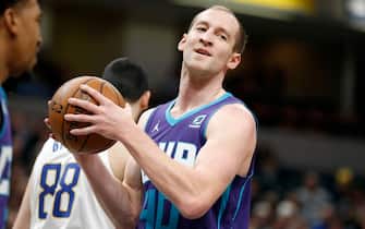 INDIANAPOLIS, INDIANA - DECEMBER 15: Cody Zeller #40 of the Charlotte Hornets reacts after a play in the game against the Indiana Pacers during the second quarter at Bankers Life Fieldhouse on December 15, 2019 in Indianapolis, Indiana. NOTE TO USER: User expressly acknowledges and agrees that, by downloading and or using this photograph, User is consenting to the terms and conditions of the Getty Images License Agreement. (Photo by Justin Casterline/Getty Images) (Photo by Justin Casterline/Getty Images)