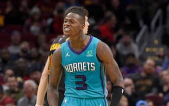 CLEVELAND, OHIO - DECEMBER 18: Terry Rozier #3 of the Charlotte Hornets celebrates after scoring during the second half against the Cleveland Cavaliers at Rocket Mortgage Fieldhouse on December 18, 2019 in Cleveland, Ohio. The Cavaliers defeated the Hornets 100-98. NOTE TO USER: User expressly acknowledges and agrees that, by downloading and/or using this photograph, user is consenting to the terms and conditions of the Getty Images License Agreement. (Photo by Jason Miller/Getty Images)