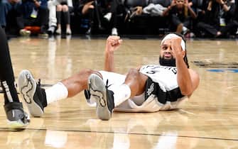 SAN ANTONIO, TX - DECEMBER 19: Patty Mills #8 of the San Antonio Spurs reacts during a game against the Brooklyn Nets on December 19, 2019 at the AT&T Center in San Antonio, Texas. NOTE TO USER: User expressly acknowledges and agrees that, by downloading and or using this photograph, user is consenting to the terms and conditions of the Getty Images License Agreement. Mandatory Copyright Notice: Copyright 2019 NBAE (Photos by Logan Riely/NBAE via Getty Images)