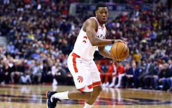 1191960650 TORONTO, ON - DECEMBER 03: Kyle Lowry #7 of the Toronto Raptors dribbles the ball during the second half of an NBA game against the Miami Heat at Scotiabank Arena on December 03, 2019 in Toronto, Canada. NOTE TO USER: User expressly acknowledges and agrees that, by downloading and or using this photograph, User is consenting to the terms and conditions of the Getty Images License Agreement. (Photo by Vaughn Ridley/Getty Images)
