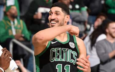 BOSTON, MA - DECEMBER 22: Enes Kanter #11 of the Boston Celtics smiles during a game against the Charlotte Hornets on December 22, 2019 at the TD Garden in Boston, Massachusetts.  NOTE TO USER: User expressly acknowledges and agrees that, by downloading and or using this photograph, User is consenting to the terms and conditions of the Getty Images License Agreement. Mandatory Copyright Notice: Copyright 2019 NBAE  (Photo by Brian Babineau/NBAE via Getty Images) 