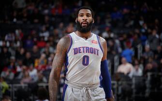 1190292709 DETROIT, MI - DECEMBER 23: Andre Drummond #0 of the Detroit Pistons looks on during a game against the Philadelphia 76ers on December 23, 2019 at Little Caesars Arena in Detroit, Michigan. NOTE TO USER: User expressly acknowledges and agrees that, by downloading and/or using this photograph, User is consenting to the terms and conditions of the Getty Images License Agreement. Mandatory Copyright Notice: Copyright 2019 NBAE (Photo by Brian Sevald/NBAE via Getty Images)