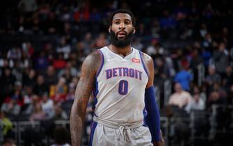 DETROIT, MI - DECEMBER 23: Andre Drummond #0 of the Detroit Pistons looks on during a game against the Philadelphia 76ers on December 23, 2019 at Little Caesars Arena in Detroit, Michigan. NOTE TO USER: User expressly acknowledges and agrees that, by downloading and/or using this photograph, User is consenting to the terms and conditions of the Getty Images License Agreement. Mandatory Copyright Notice: Copyright 2019 NBAE (Photo by Brian Sevald/NBAE via Getty Images)