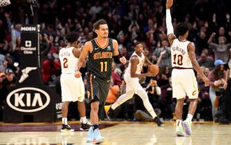 CLEVELAND, OHIO - DECEMBER 23: Trae Young #11 of the Atlanta Hawks reacts after missing a last-second shot against the Cleveland Cavaliers during the first half at Rocket Mortgage Fieldhouse on December 23, 2019 in Cleveland, Ohio. The Cavaliers defeated the Hawks 121-118. NOTE TO USER: User expressly acknowledges and agrees that, by downloading and/or using this photograph, user is consenting to the terms and conditions of the Getty Images License Agreement. (Photo by Jason Miller/Getty Images)