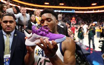 SALT LAKE CITY, UT - DECEMBER 17: Donovan Mitchell #45 of the Utah Jazz signs autographs after the game against the Orlando Magic on December 17, 2019 at Vivint Smart Home Arena in Salt Lake City, Utah. NOTE TO USER: User expressly acknowledges and agrees that, by downloading and or using this Photograph, User is consenting to the terms and conditions of the Getty Images License Agreement. Mandatory Copyright Notice: Copyright 2019 NBAE (Photo by Melissa Majchrzak/NBAE via Getty Images)