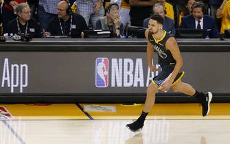 OAKLAND, CALIFORNIA - JUNE 13:  Klay Thompson #11 of the Golden State Warriors celebrates the basket against the Toronto Raptors in the first half during Game Six of the 2019 NBA Finals at ORACLE Arena on June 13, 2019 in Oakland, California. NOTE TO USER: User expressly acknowledges and agrees that, by downloading and or using this photograph, User is consenting to the terms and conditions of the Getty Images License Agreement. (Photo by Lachlan Cunningham/Getty Images)