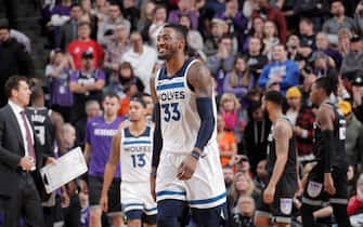 SACRAMENTO, CA - DECEMBER 26: Robert Covington #33 of the Minnesota Timberwolves reacts to a play during the game against the Sacramento Kings on December 26, 2019 at Golden 1 Center in Sacramento, California. NOTE TO USER: User expressly acknowledges and agrees that, by downloading and or using this Photograph, user is consenting to the terms and conditions of the Getty Images License Agreement. Mandatory Copyright Notice: Copyright 2019 NBAE (Photo by Rocky Widner/NBAE via Getty Images)