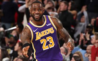 PORTLAND, OR - DECEMBER 28: LeBron James #23 of the Los Angeles Lakers smiles during the game against the Portland Trail Blazers on December 28, 2019 at the Moda Center Arena in Portland, Oregon. NOTE TO USER: User expressly acknowledges and agrees that, by downloading and or using this photograph, user is consenting to the terms and conditions of the Getty Images License Agreement. Mandatory Copyright Notice: Copyright 2019 NBAE (Photo by Cameron Browne/NBAE via Getty Images)