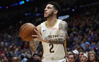 NEW ORLEANS, LOUISIANA - DECEMBER 29: Lonzo Ball #2 of the New Orleans Pelicans shoots the ball against the Houston Rockets at Smoothie King Center on December 29, 2019 in New Orleans, Louisiana.  NOTE TO USER: User expressly acknowledges and agrees that, by downloading and/or using this photograph, user is consenting to the terms and conditions of the Getty Images License Agreement.   (Photo by Chris Graythen/Getty Images)